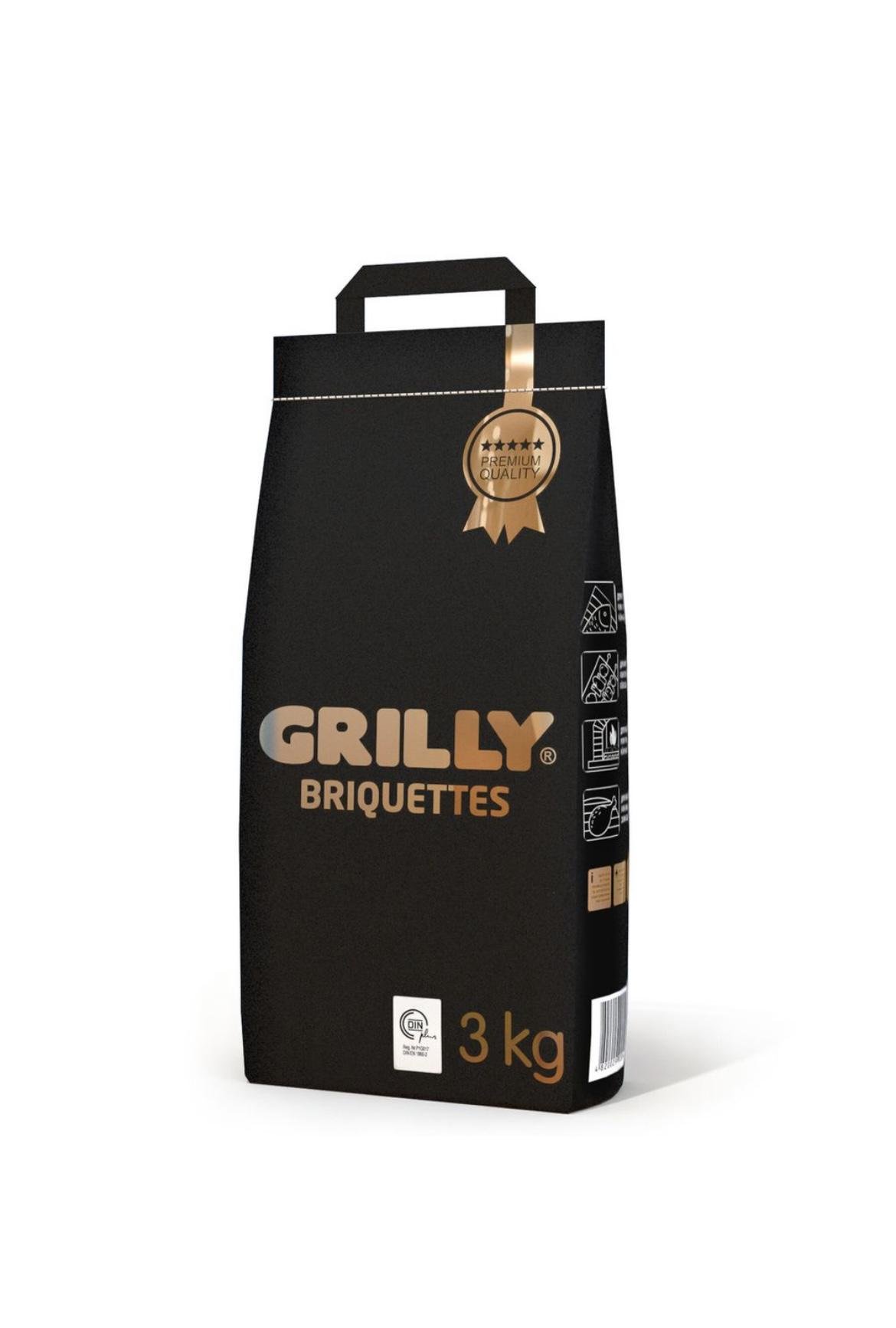 Брикети деревовугільні GRILLY Premium для гриля/барбекю/мангала 3 кг (4820029920464)