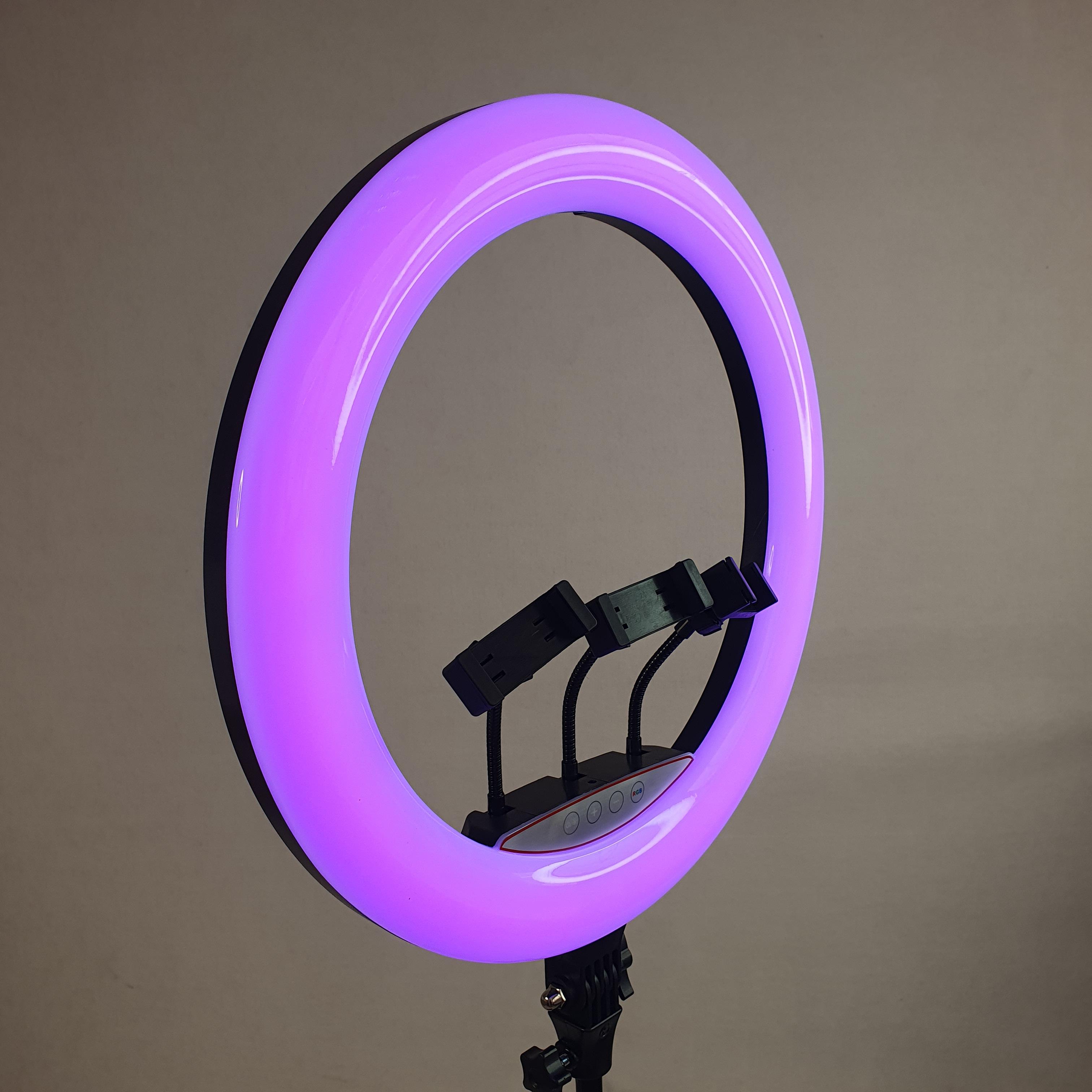 Лампа кільцева Soft Ring Light RGB LED для селфі з тримачем на 3 телефони зі штативом 45 см (MJ-45T) - фото 12