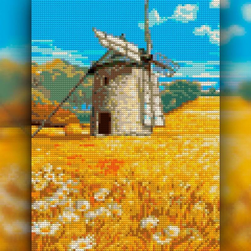 Алмазная мозаика на подрамнике The Wortex Diamonds Мельница на поле 50x60 см (TWD30013XL+P)