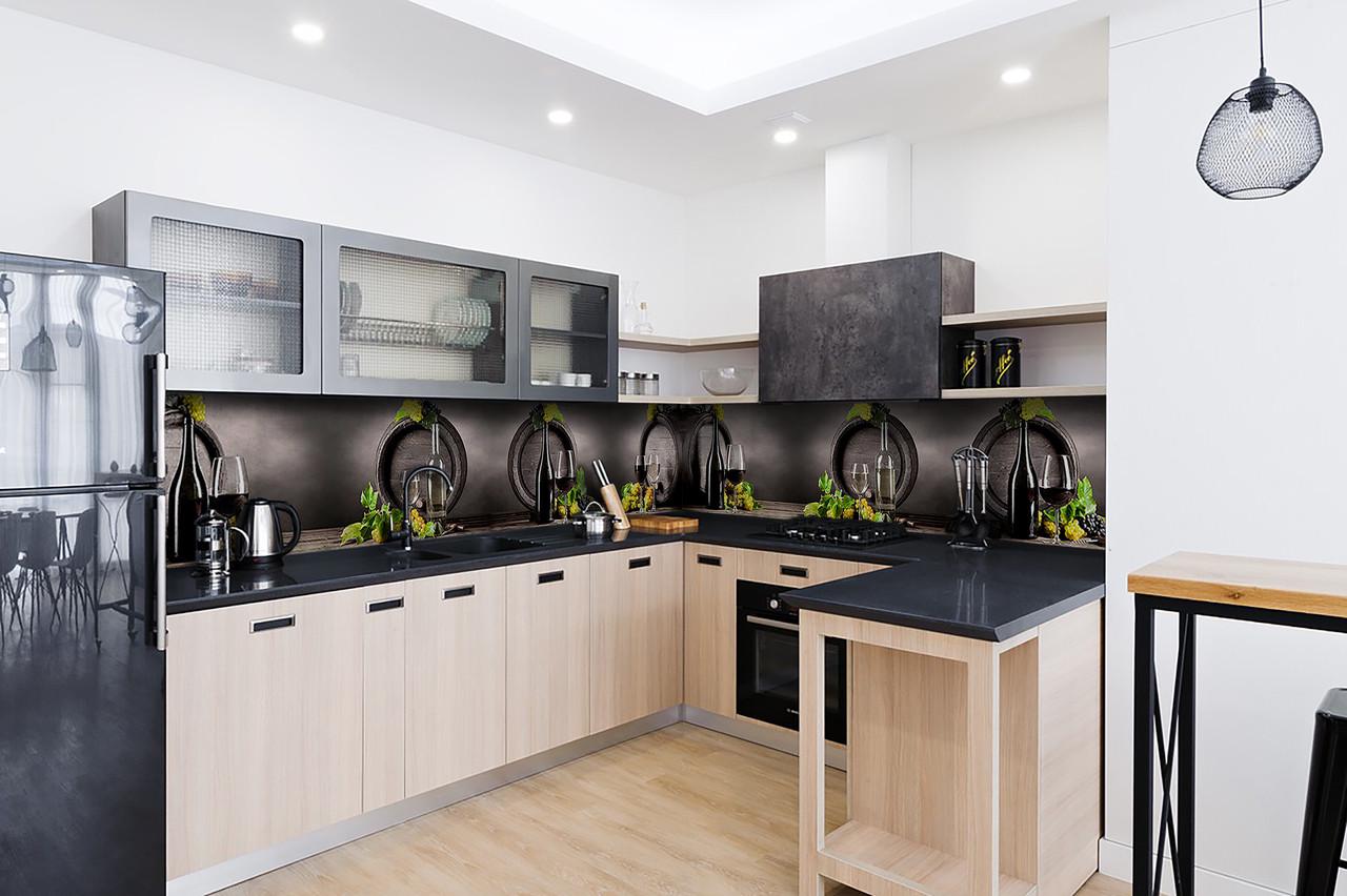 Кухонный фартук Бочки и вино из самоклеющейся виниловой пленки 60х250 см Серый Кухонный фартук Бочки и вино из самоклеющейся виниловой пленки 60х250 см Серый