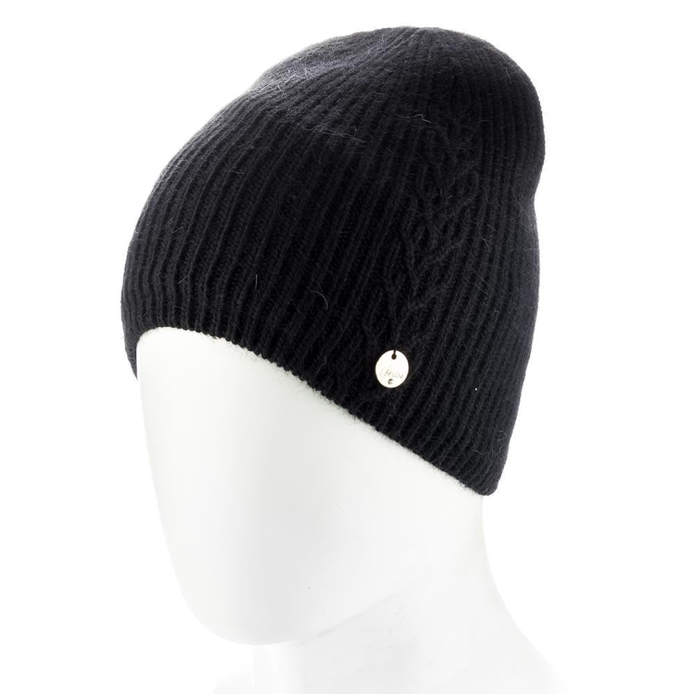 Шапка женская зимняя из ангоры Atrics WH903 с узором без отворота утепленная флисом Черный - фото 1