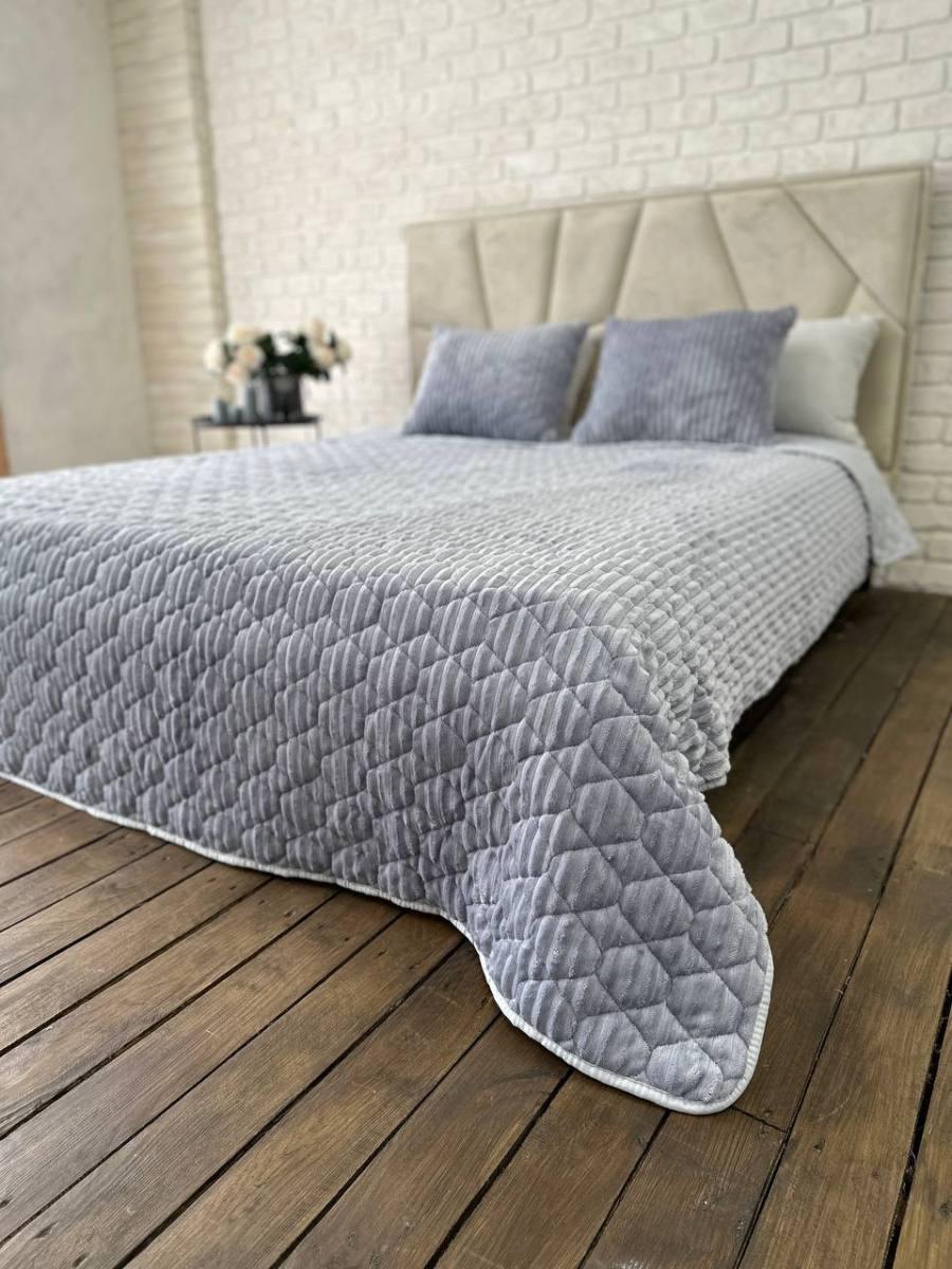 Покривало подвійне 210x230 см із подушками 2 шт. 40х60 см Сірий (Д-cap-podush-009) - фото 2 Покривало подвійне 210x230 см із подушками 2 шт. 40х60 см Сірий (Д-cap-podush-009) - фото 2