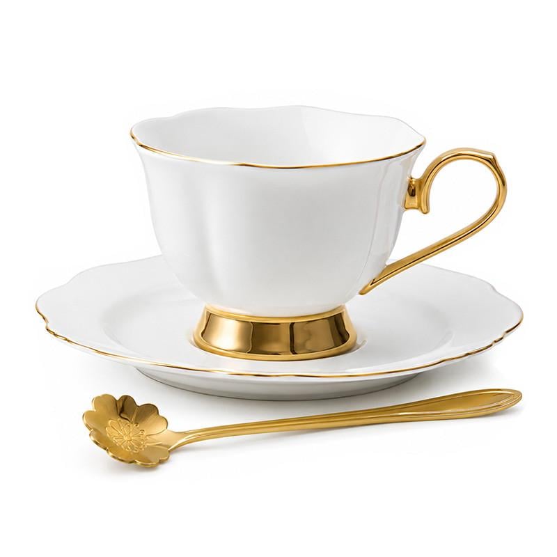 Чашка с блюдцем и ложкой Lesko Princess для кофе фарфор White (36490744)