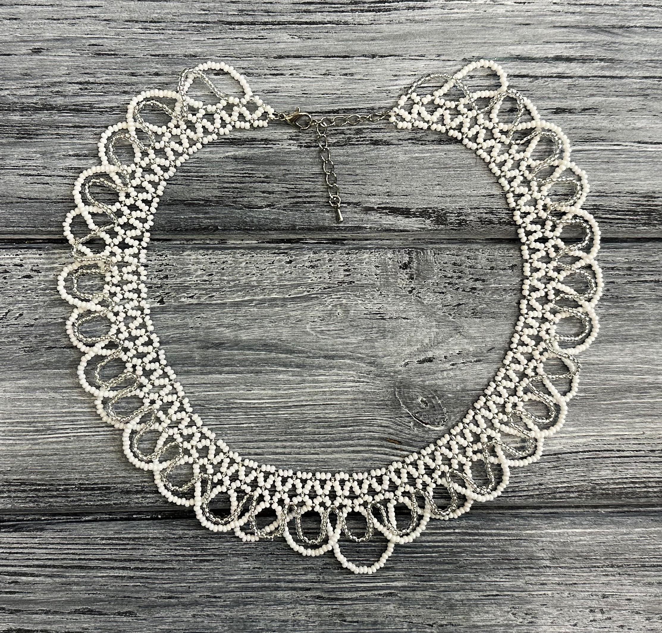 Кольє-силянка з бісеру HatynkaUA Necklace ручної роботи White/Silver (2094999024)