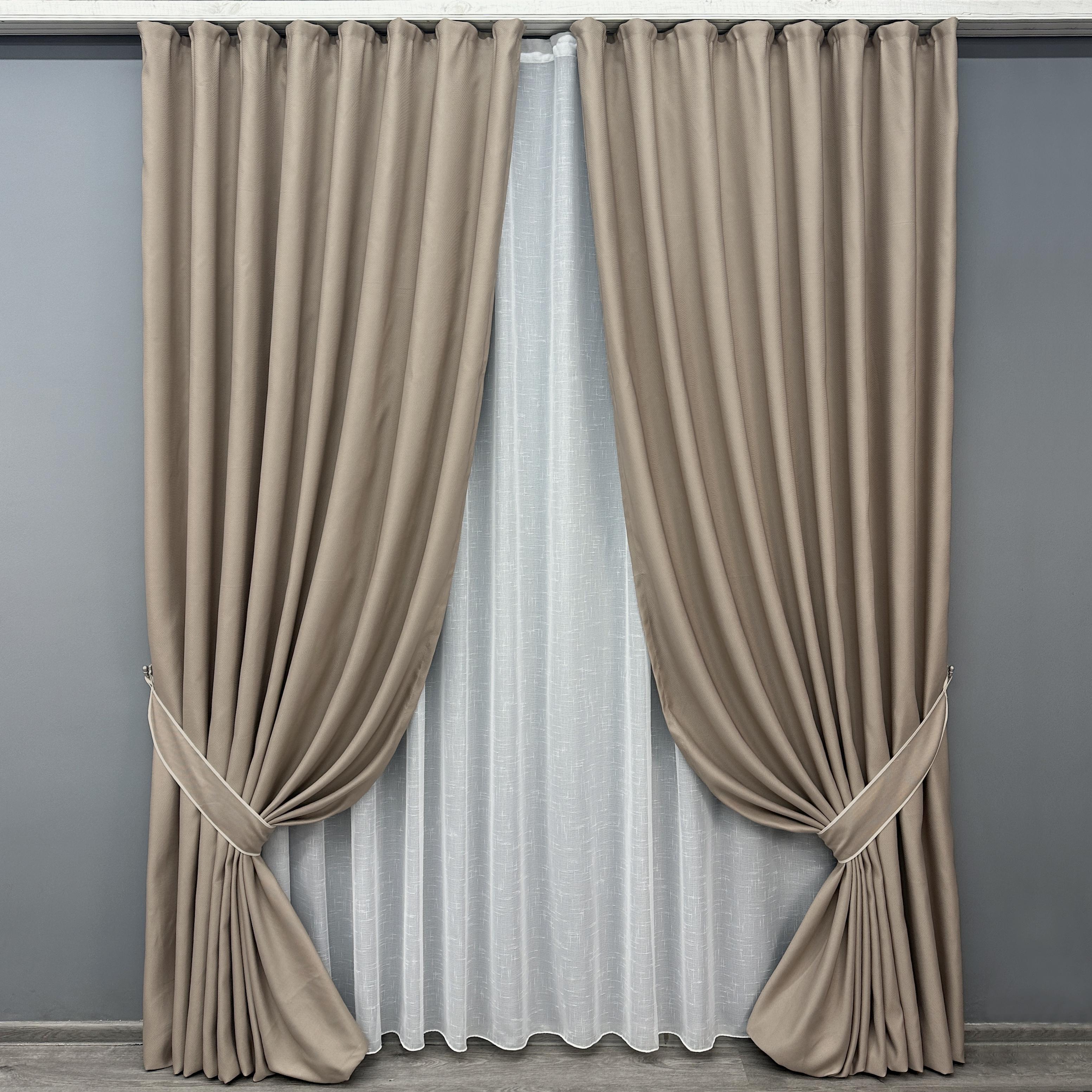 Комплект готовых штор VR-Textil TERRA LUXE №1858ш рогожка 200х290 см 2 шт. Бежевый (32-192)