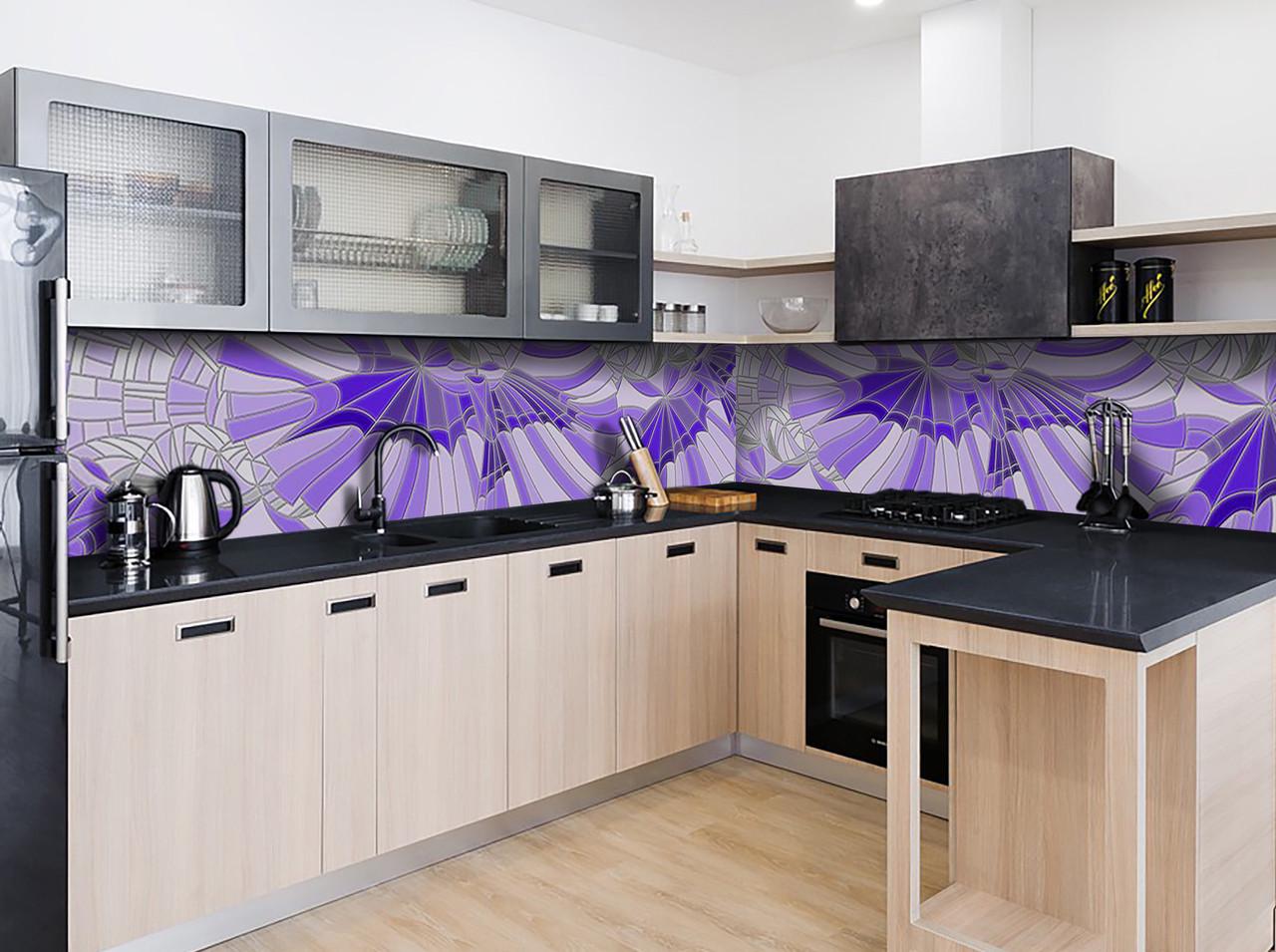 Кухонный фартук Витраж геометрия из самоклеющейся виниловой пленки 65х250 см Фиолетовый