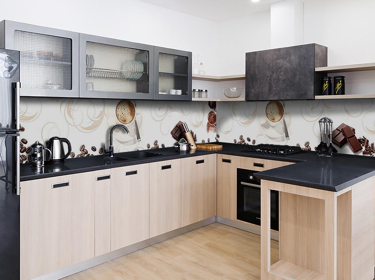 Кухонный фартук Кофе с шоколадом из самоклеющейся виниловой пленки 60х250 см Бежевый