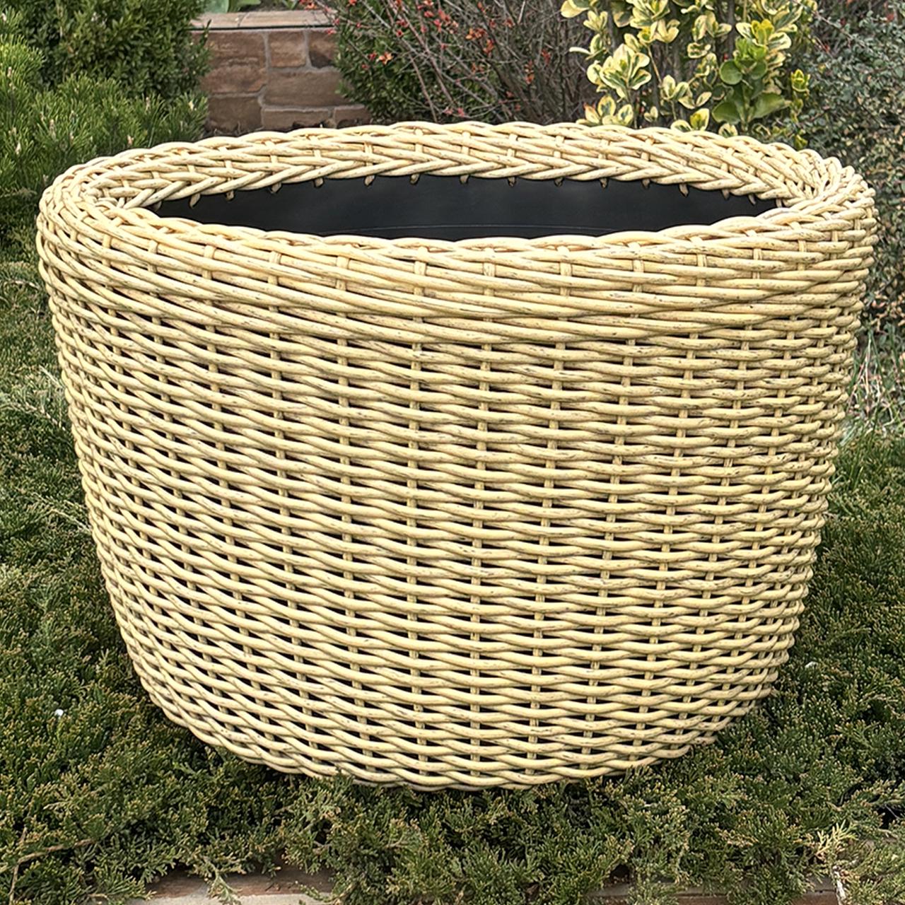 Кашпо большое для растений и цветов из искусственного ротанга/ручной работы 90 л Светлое дерево - фото 2