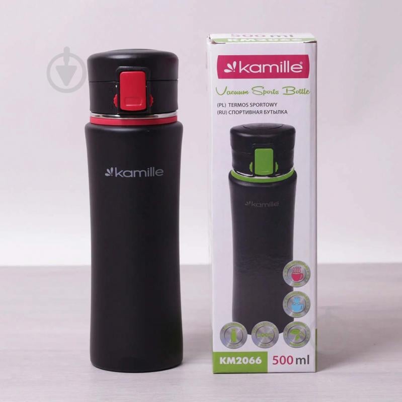 Термос-пляшка Kamille 500 мл спортивна з нержавіючої сталі КМ-2066 Чорний/червоний