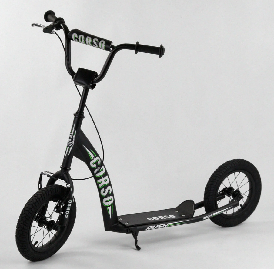 Самокат детский Corso надувные колеса 12" ручной передний тормоз Black (86792)