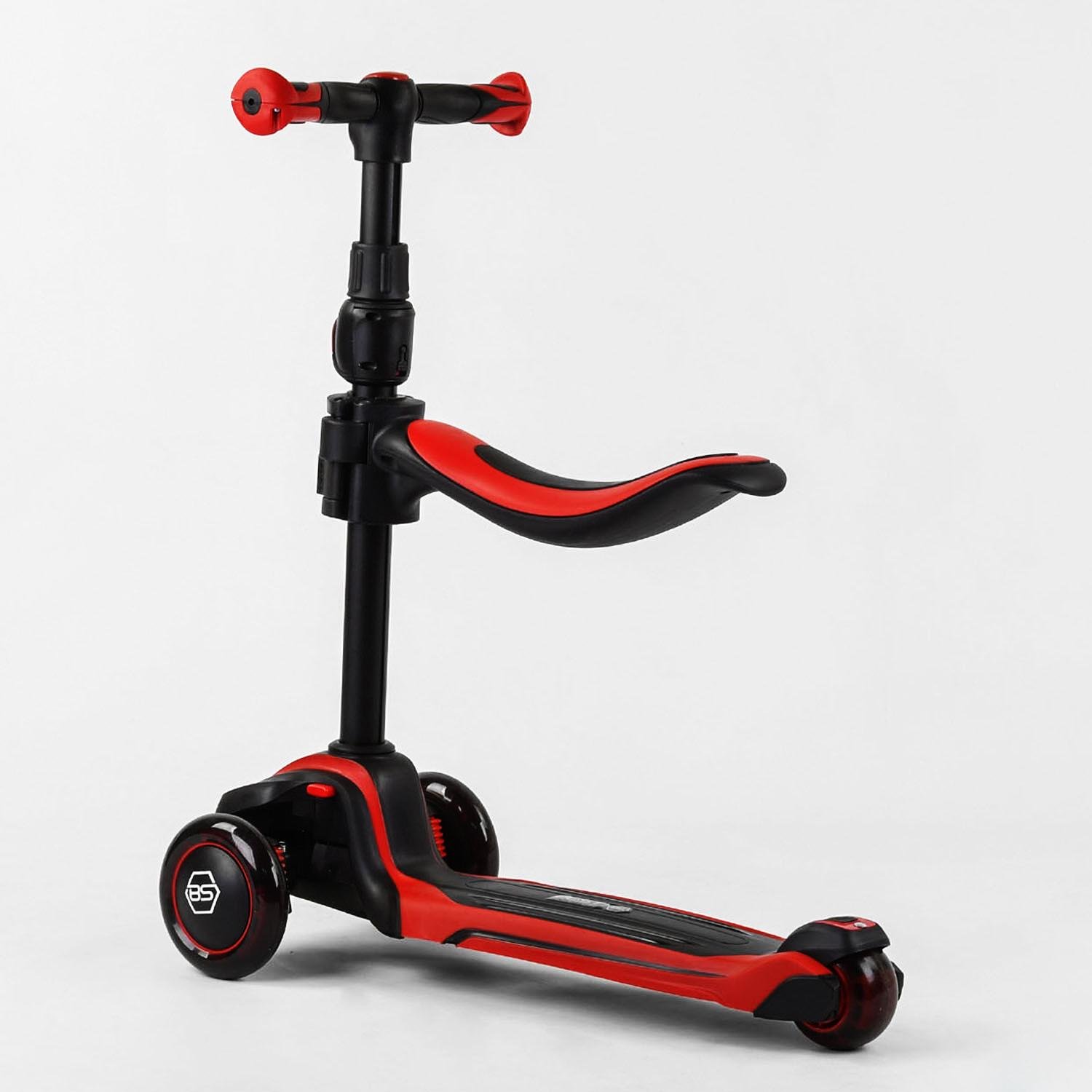 Самокат триколісний Best Scooter Maxi із сидінням колеса PU зі світлом Red/Black (102923) - фото 3