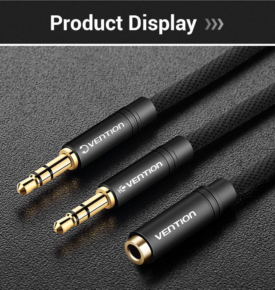 Переходник Vention 2х3.5 мм minijack-3.5 мм/minijack AUX 4-пиновая нейлоновая оплетка TRRS 1 м Черный (BBLBF) - фото 14