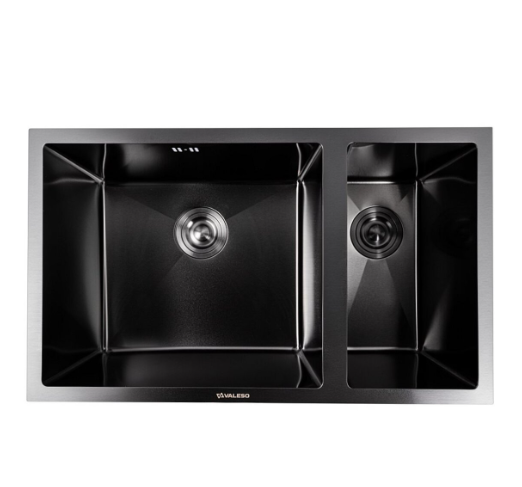 Мойка кухонная двойная Valeso Handmade PVD монтаж под столешницу 76х45 Черный (3.0/0.8)