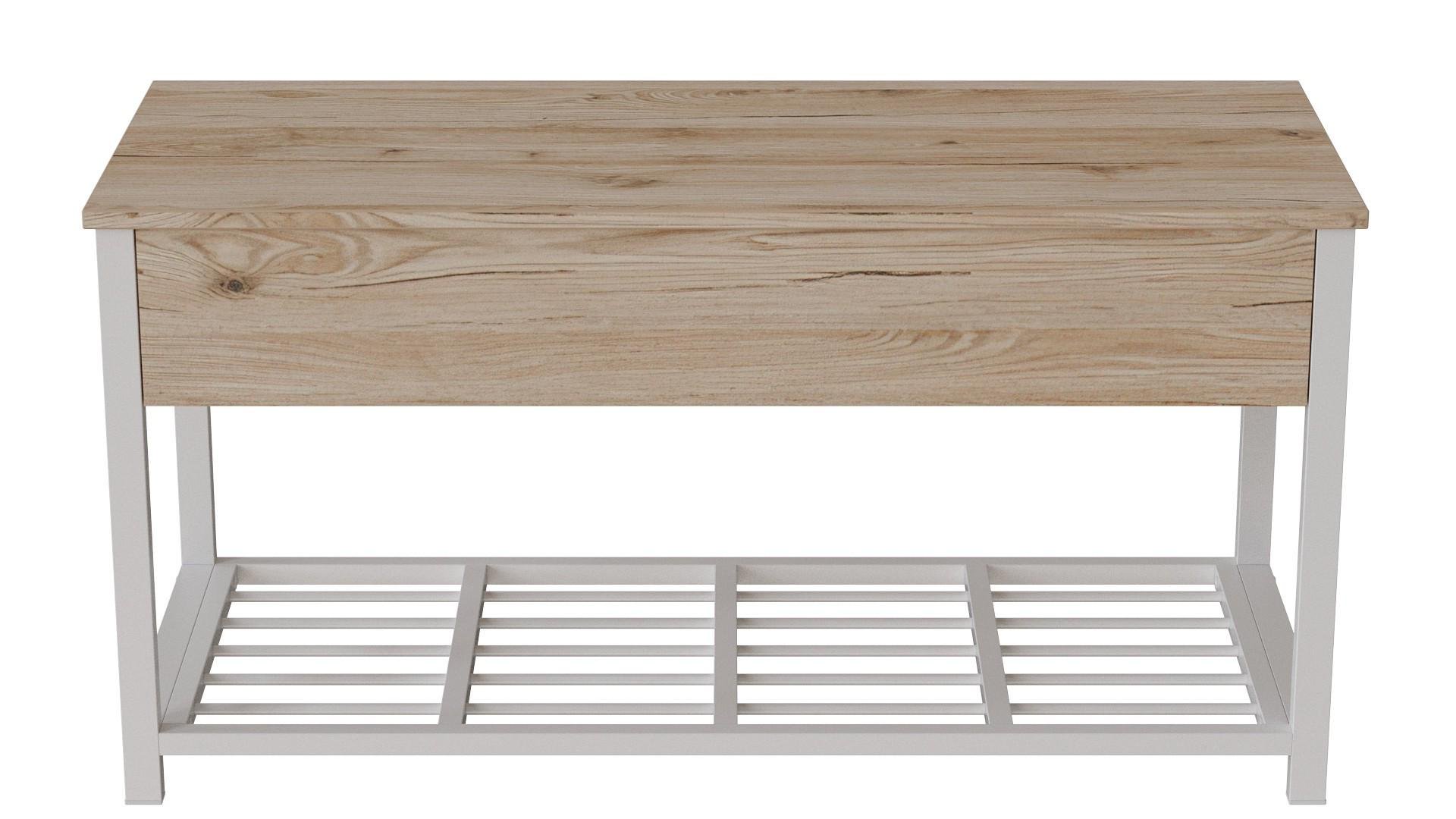 Банкетка с ящиком Ferrum-decor Дрейк 2 металл/ДСП 16 мм 550x1200x400 мм Белый/Дуб Сан-Марино (FRD-103074)