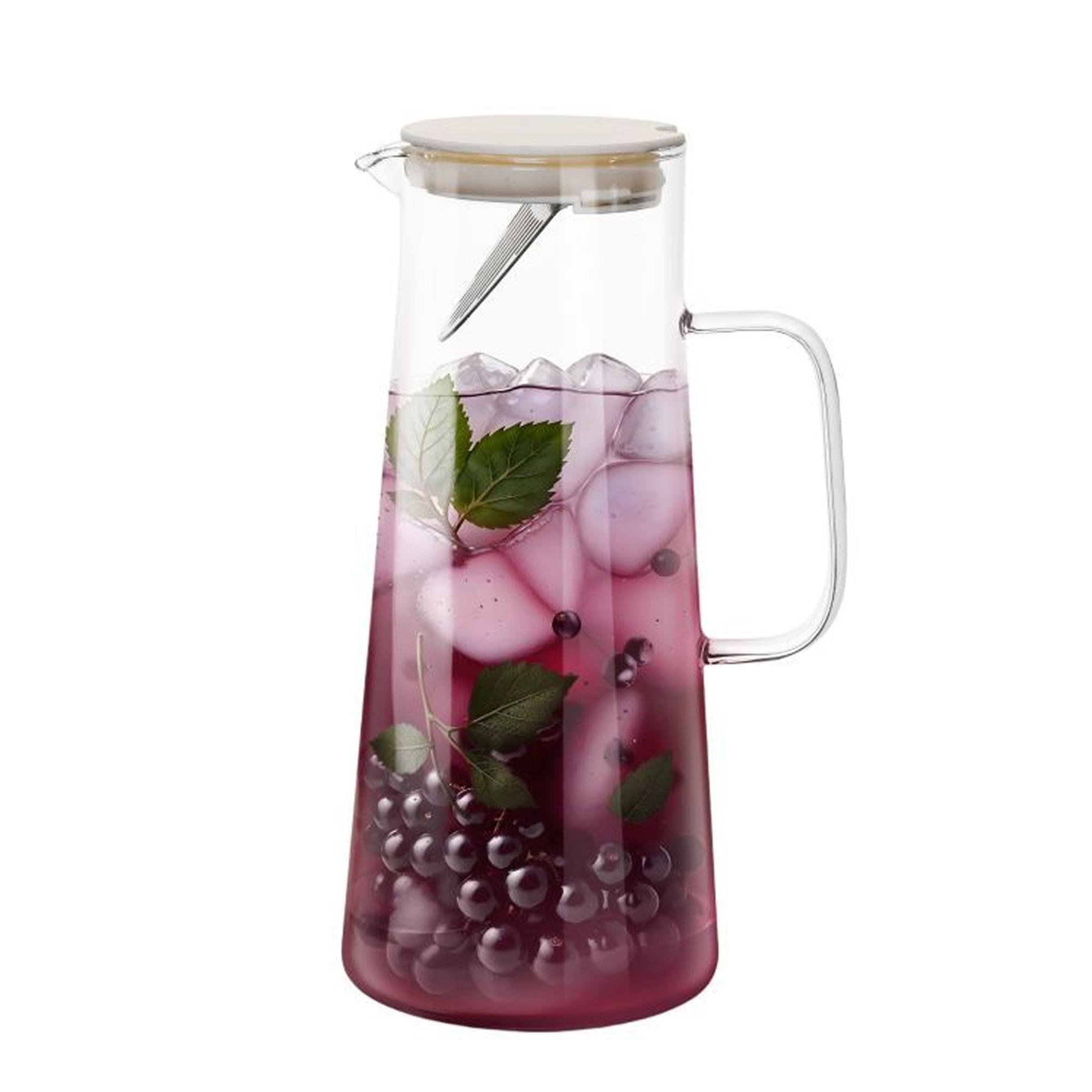 Глечик скляний з пластиковою кришкою із ручкою 1,35 л Прозорий (30370834)