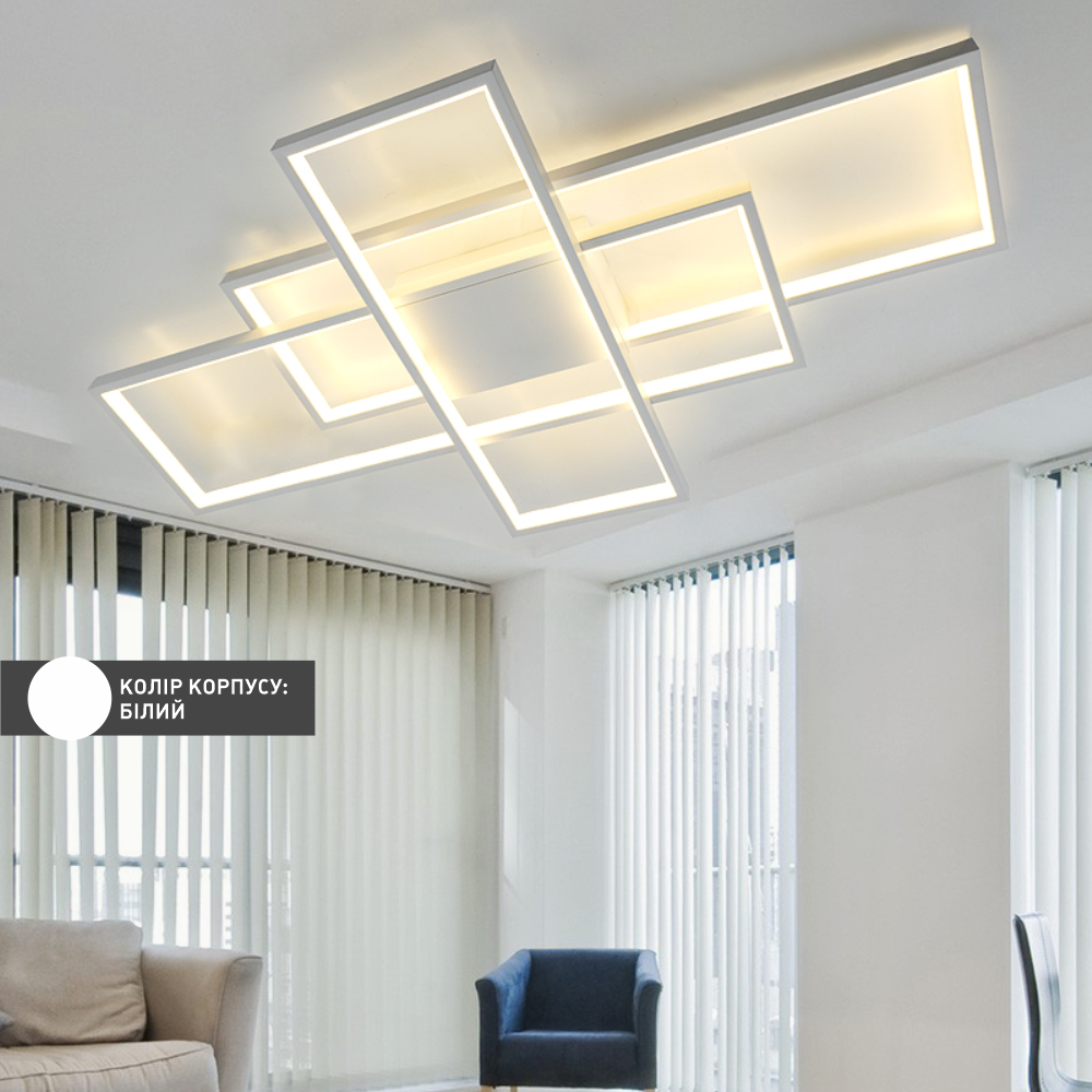 Люстра світлодіодна ESLLSE SVEN 3S з пультом 125 Вт 1100x600x80 мм Білий (10544) - фото 7