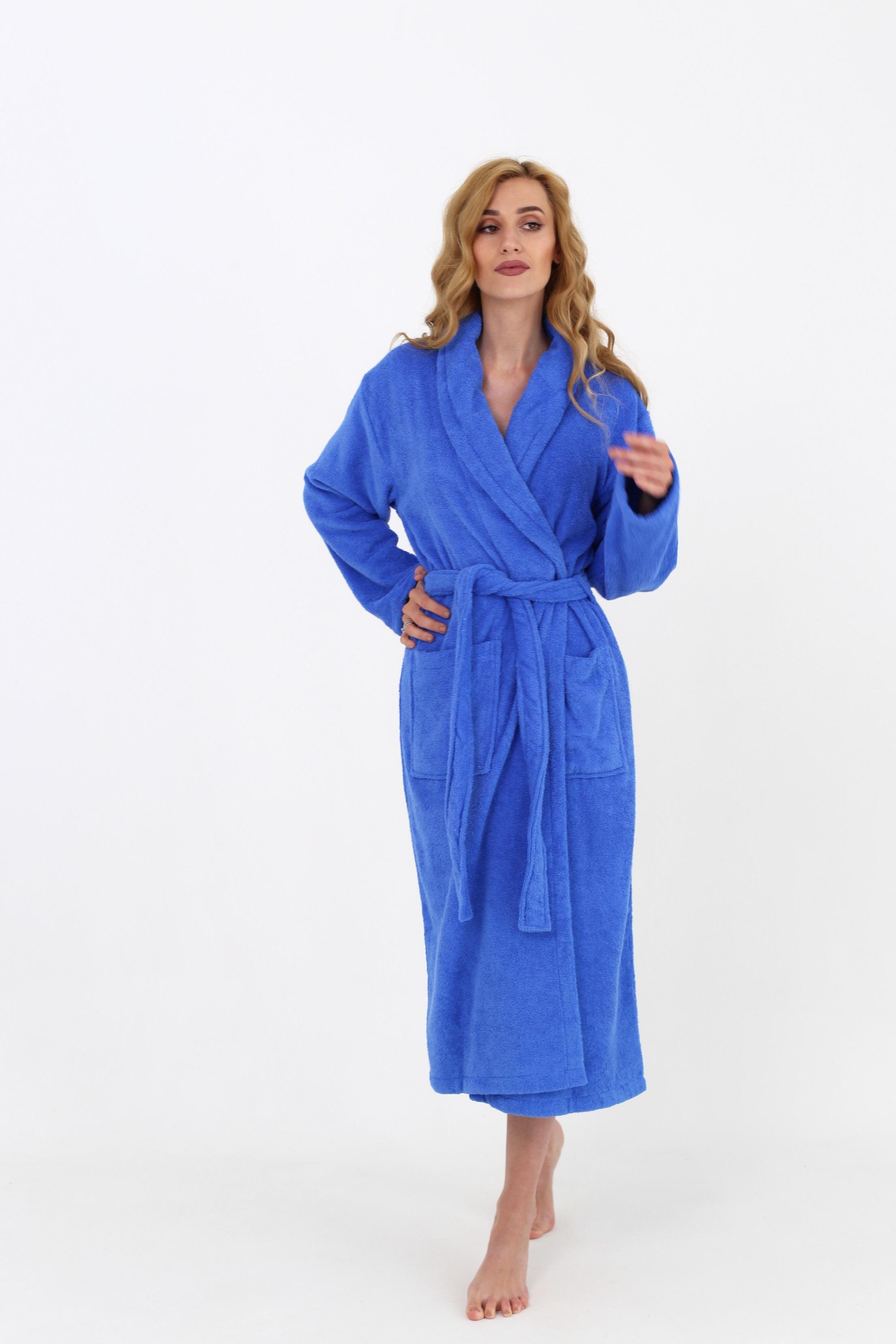 Халат женский махровый 100% хлопок S Синий (8045514) - фото 4