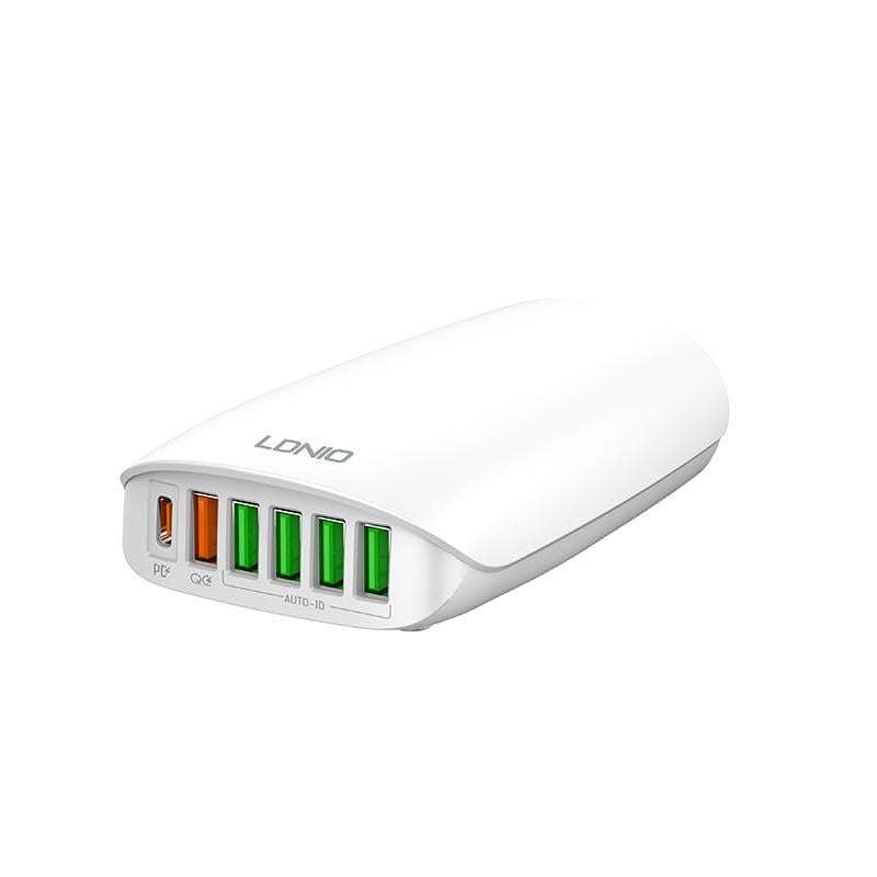 Адаптер сетевой Ldnio A6573C 5USB 1Type-C PD65W QC3.0 Белый (571699)