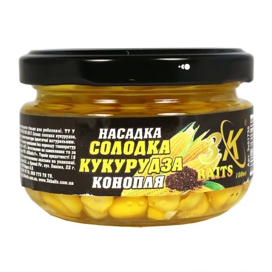 Насадка 3KBaits Premium Сладкая кукуруза Конопля 150 мл (3KB1839)