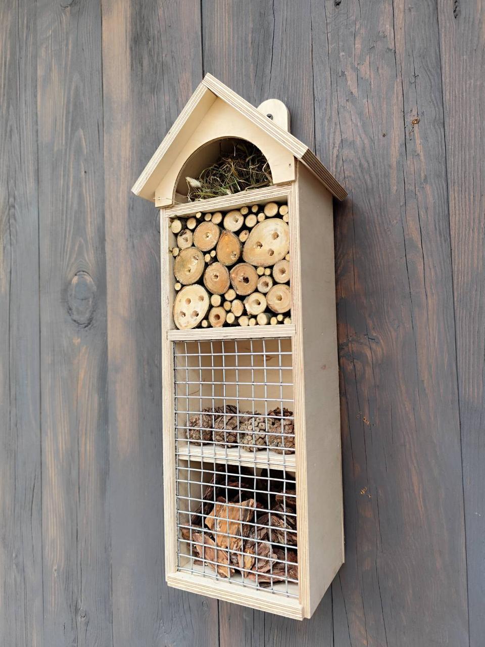 Дом для насекомых Жучок из сосновой древесины 43х17х12 см Бежевый - фото 5