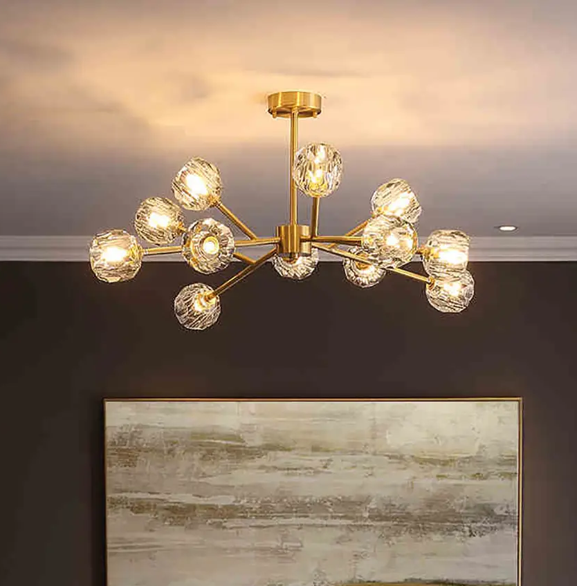 Люстра світлодіодна кришталева Фарби 8613 на 12 плафонів Золотистий