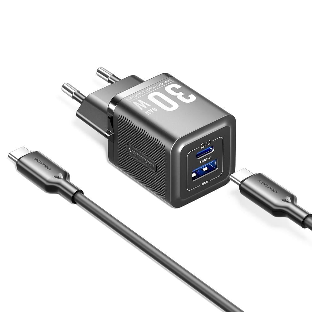 Зарядний комплект GaN Vention 30 Вт/USB-C/USB-A Чорний (TZ-FEQB0-EU-01)