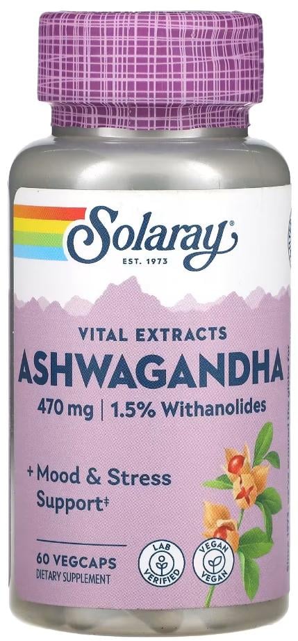 Комплекс Ашваганда Экстракт корня Solaray Ashwagandha Root Extract 470 мг 60 вегетарианских капсул