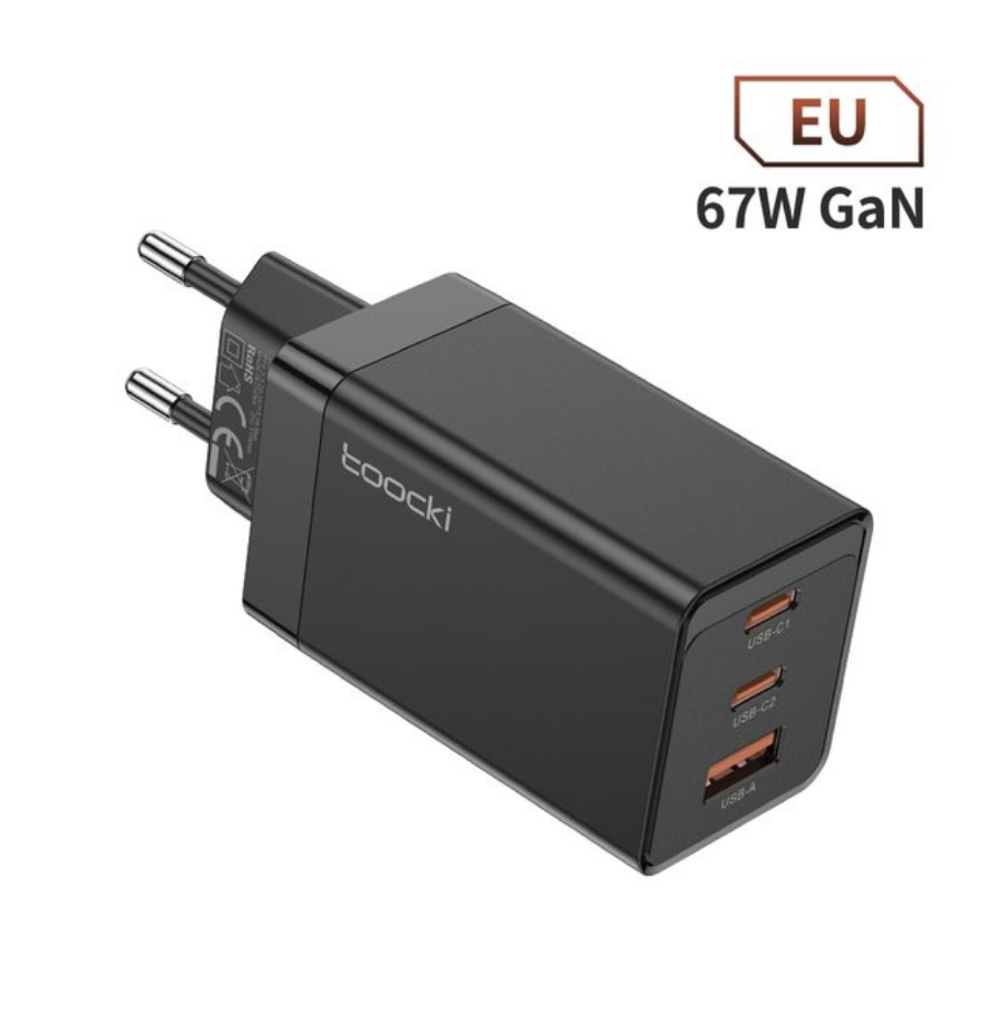 Зарядний пристрій швидкого заряджання Tooki 67 Вт GaN USB-C 65 Вт QC4.0 PD 3,0 45 Вт Black (1970159037) - фото 2