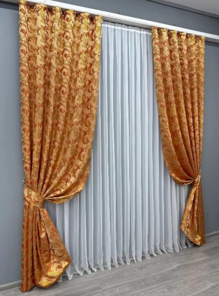 Тканина для штор жакард Завиток 1,45 м Помаранчевий/Золотистий (1646ш) - фото 2