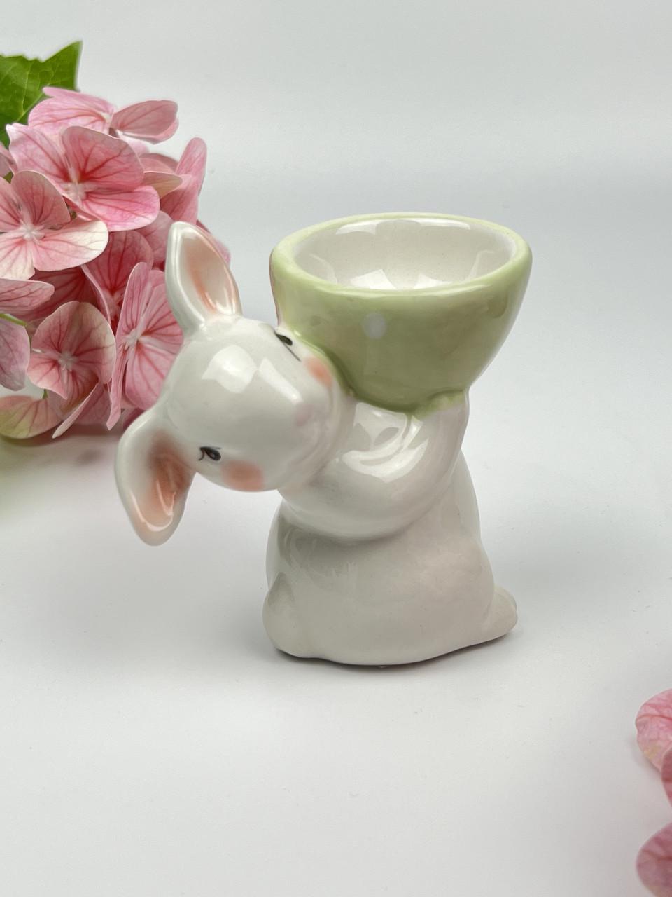 Подставка под яйцо BonaDi Милый кролик керамическая 8,5 см Зеленый - фото 2