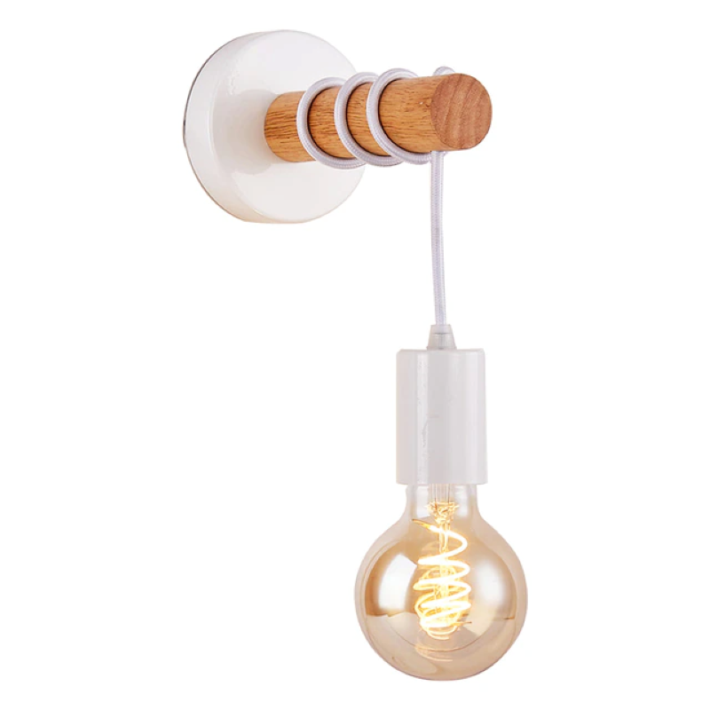 Бра в скандинавском стиле Light Wood с деревянной планкой без абажура Белый