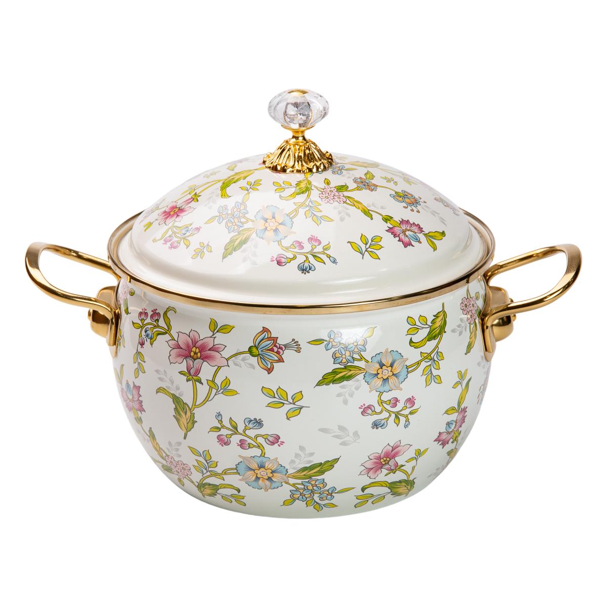 Кастрюля Yiwu эмалированная с цветочным принтом крышка в комплекте 5 л - фото 2 Кастрюля Yiwu эмалированная с цветочным принтом крышка в комплекте 5 л - фото 2