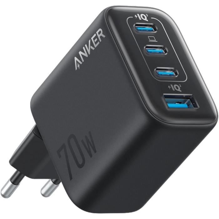 Зарядное устройство сетевое Anker Charger 70W 3xUSB-C 1xUSB-A PD 3.0/QC 3.0 PowerIQ Black (A121CG11)