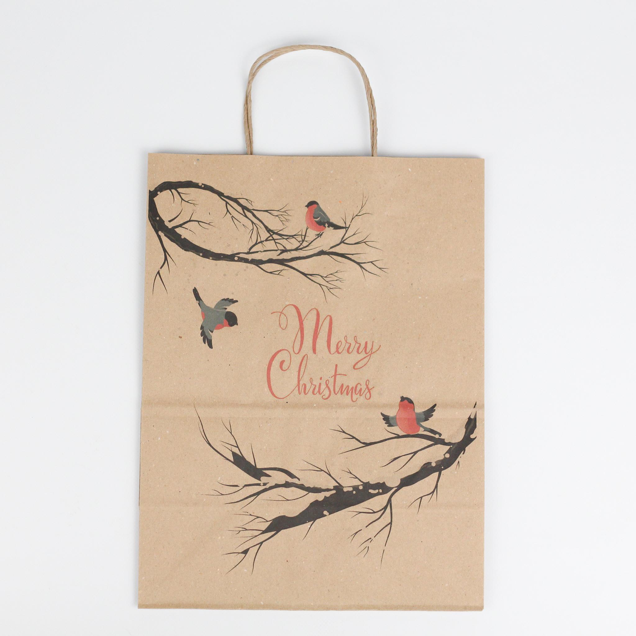 Подарочный пакет новогодний Merry Christmas Снегири на ветви с кручеными ручками 260х150х350 мм 10 шт. - фото 5 Подарочный пакет новогодний Merry Christmas Снегири на ветви с кручеными ручками 260х150х350 мм 10 шт. - фото 5