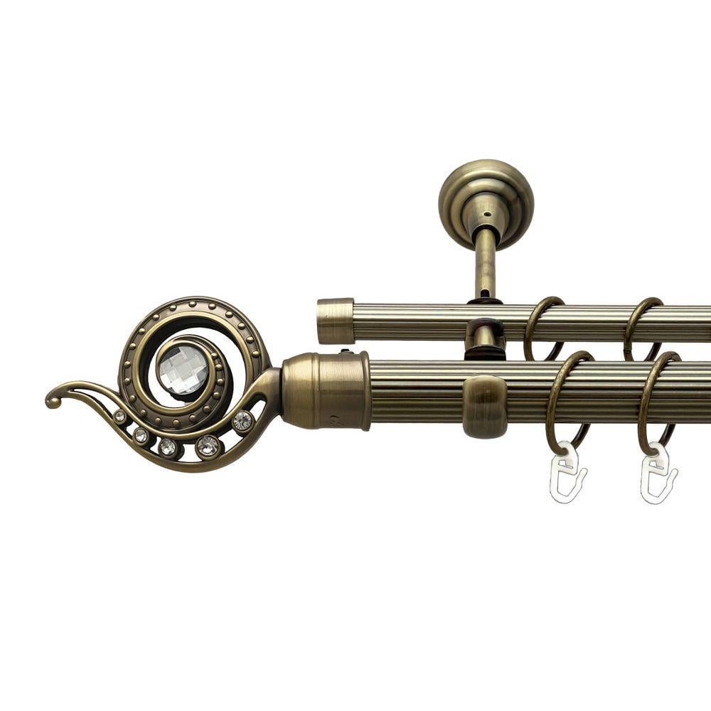 Карниз металлический Orvit Дракона двухрядный открытый/рифленая труба/кольцо металлическое Антик 25/16 мм 160 см (00-00017997)