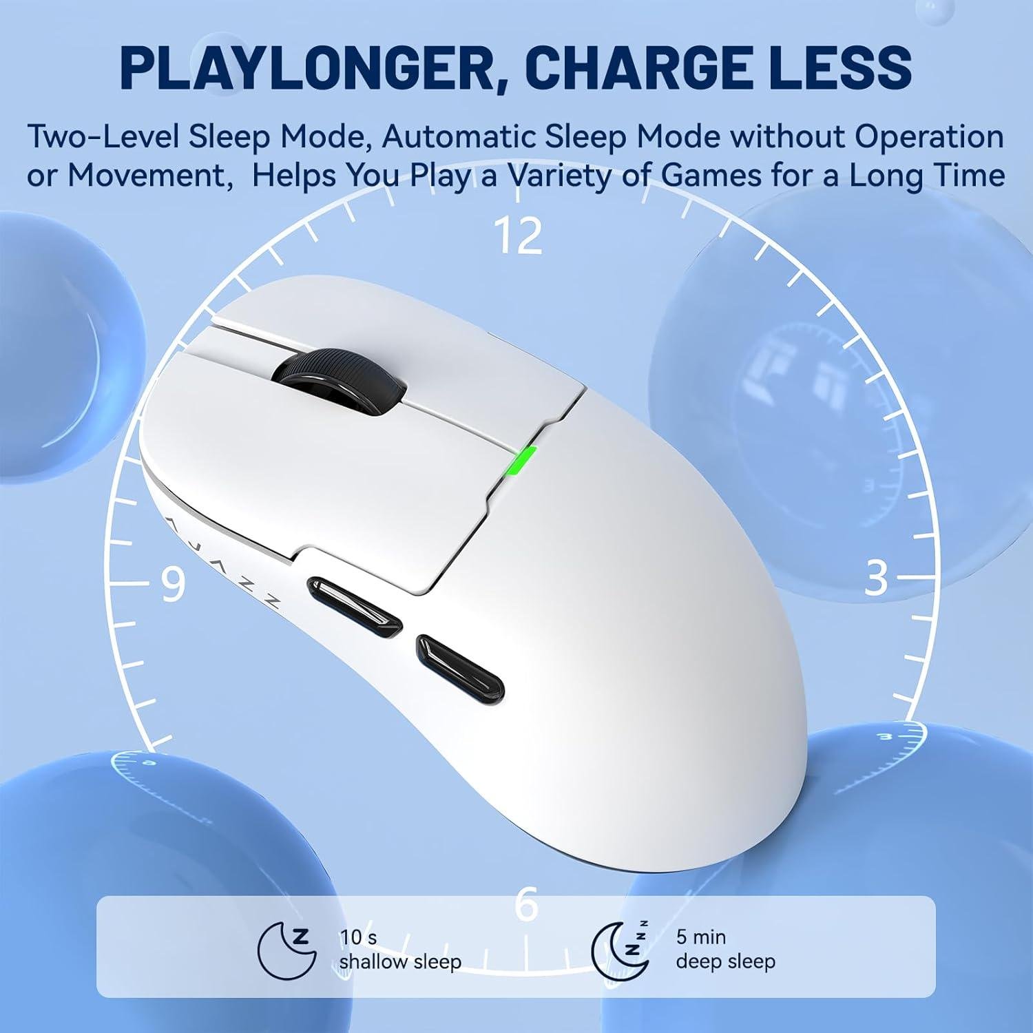 Миша ігрова бездротова Ajazz AJ159P із зарядною док-станцією RGB/сенсором PAW3395/26K DPI/56G/5 програмованими кнопками White - фото 5 Миша ігрова бездротова Ajazz AJ159P із зарядною док-станцією RGB/сенсором PAW3395/26K DPI/56G/5 програмованими кнопками White - фото 5