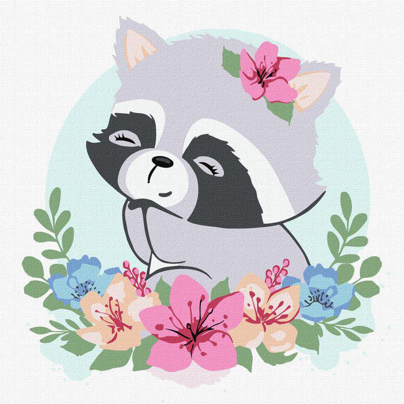 Картина по номерам Идейка Цветочный енот 30х30 см (KHO6010)