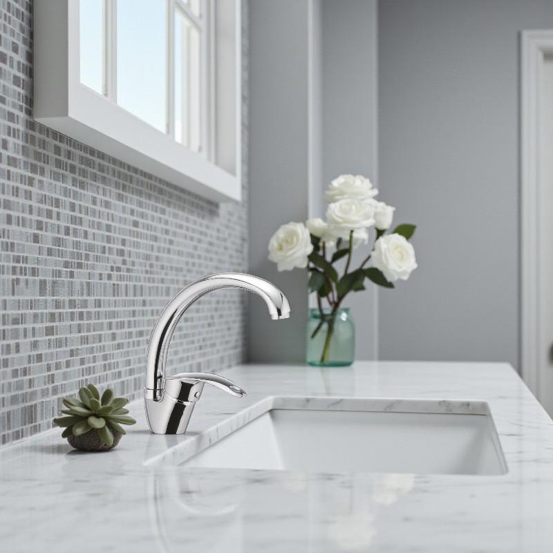 Смеситель для мойки Cron MARS-777 с высоким изливом однорычажный цинковый сплав Хром (b-CR0055) - фото 5 Смеситель для мойки Cron MARS-777 с высоким изливом однорычажный цинковый сплав Хром (b-CR0055) - фото 5