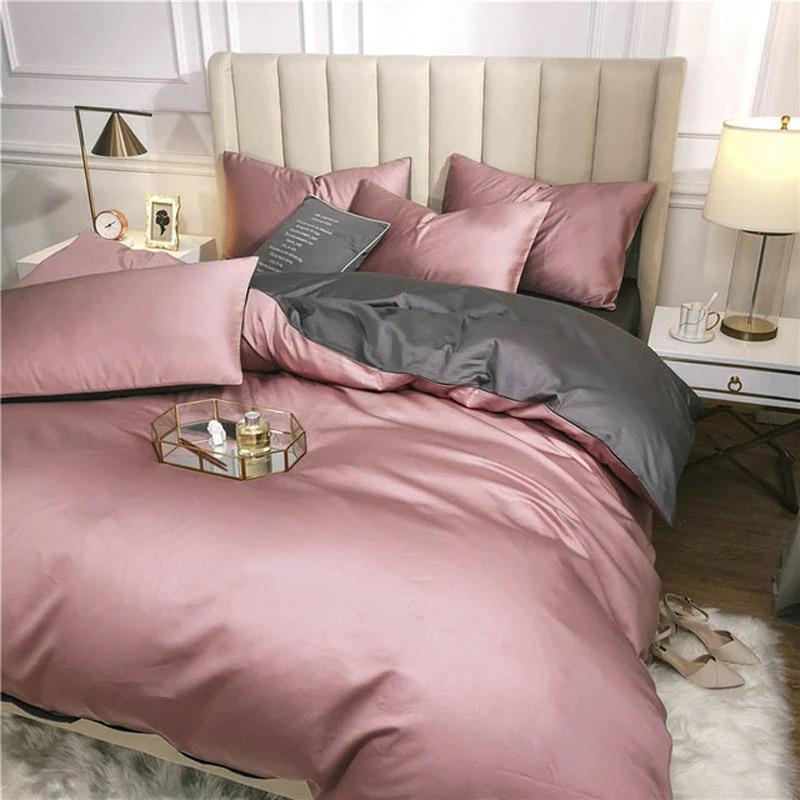 Постельное белье Meriset Дуэт сатин двуспальный на резинке Pink Sunset/Anthracite (550578-6)