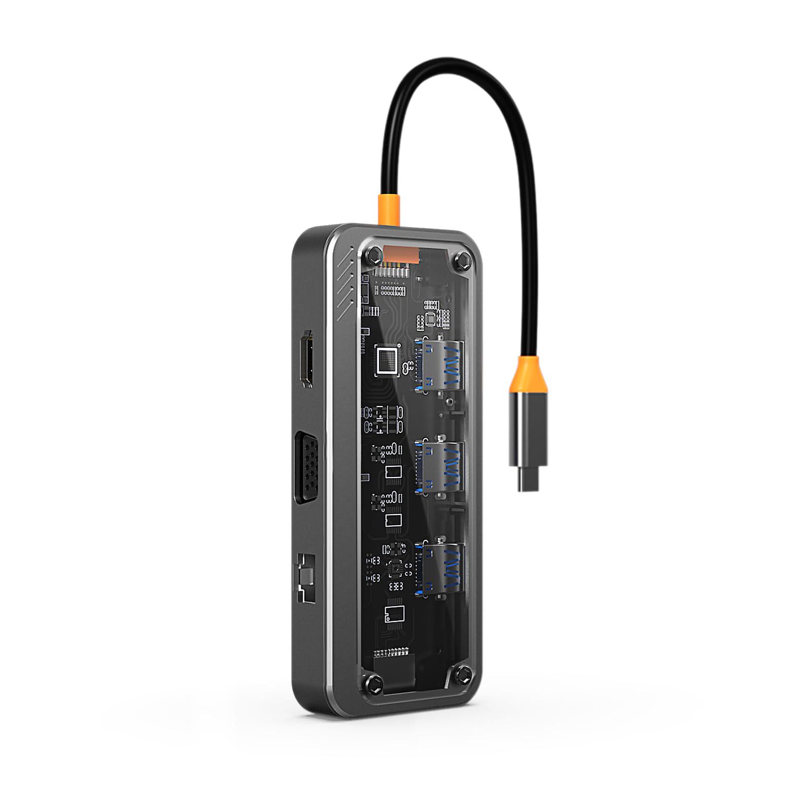 USB-хаб 10в1 PD100W USB 3.0/RJ45/Type-C (14023044) - фото 8