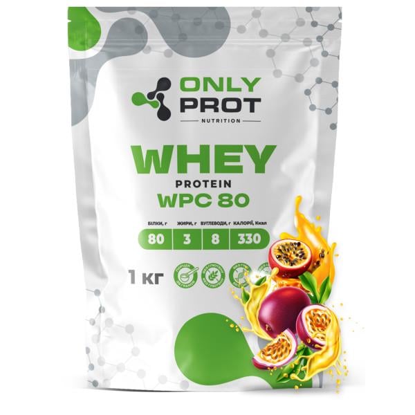 Протеин сывороточный концентрат Onlyprot Whey Protein WPC 80% для набора мышечной массы 1 кг Маракуя (21-145-wpc-80-m-1kg)