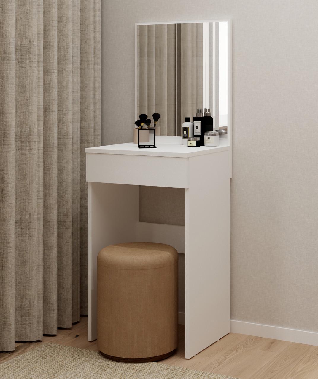 Туалетний столик ТС-4 із дзеркалом та висувним ящиком ДСП Білий (28918314) - фото 1 Туалетний столик ТС-4 із дзеркалом та висувним ящиком ДСП Білий (28918314) - фото 1