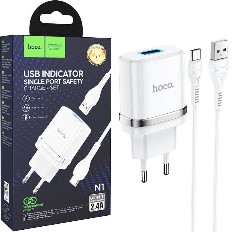 Пристрій зарядний Hoco N1 2,4A/кабель Type-C White (29442)