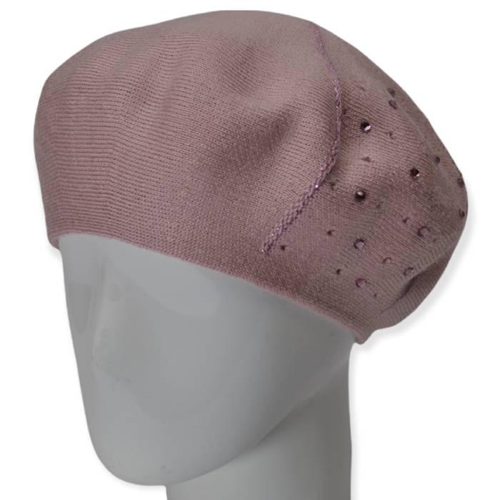 Берет женский Lirus Клевер двойной тонкой вязки со стразами р. 56-58 Розовый