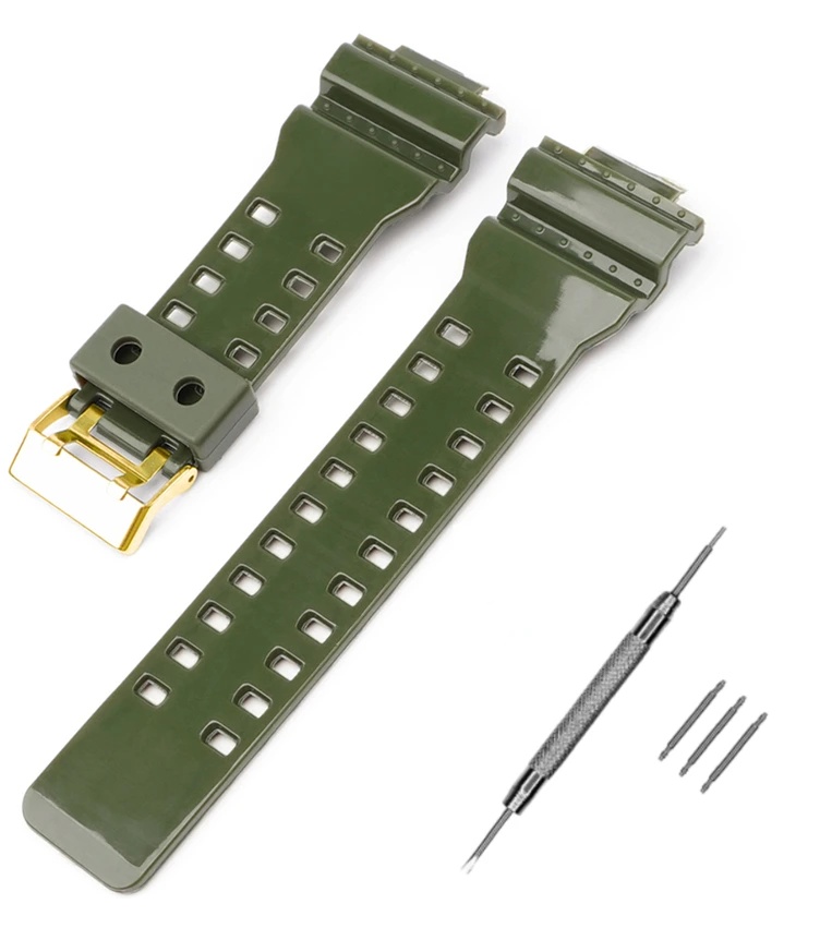 Ремінець для Casio G-Shock GA-100/110/120 Army Green-Glossy GD (4032)