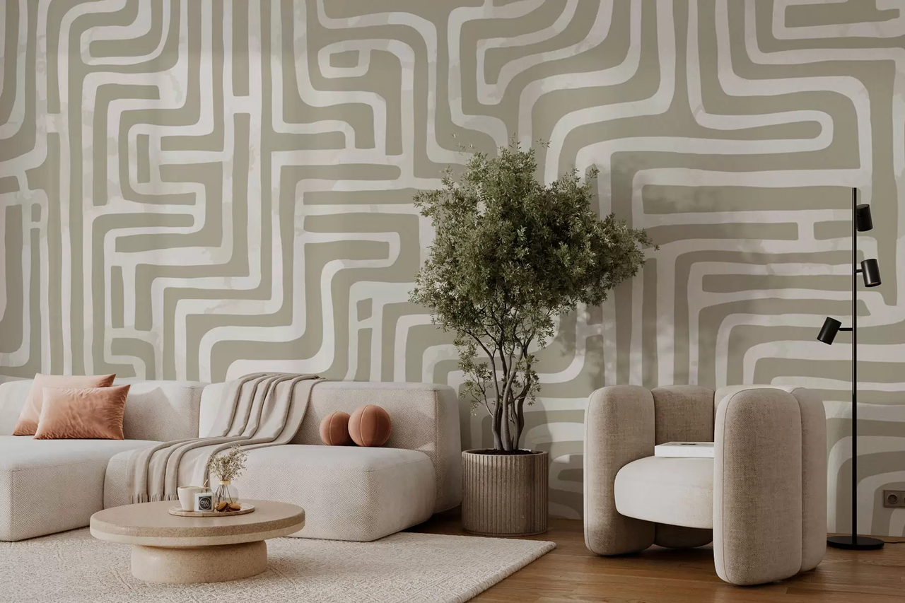 Фотообои флизелиновые Styleo Лабиринт абстракция w08299 300х250 см Бежевый