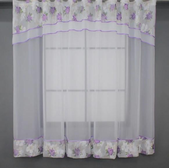 Гардина на кухню шифон/жакард 270х170 см Білий/Бузковий (110к) - фото 1 Гардина на кухню шифон/жакард 270х170 см Білий/Бузковий (110к) - фото 1