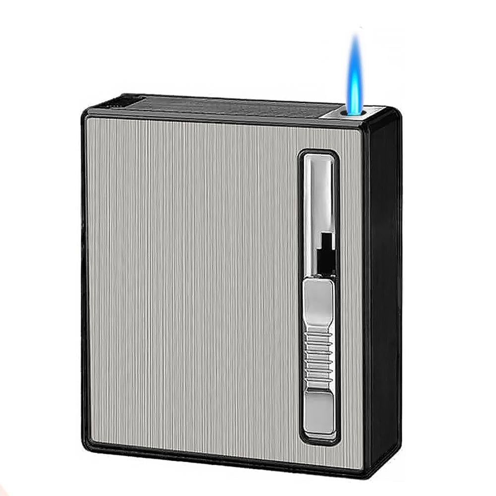 Портсигар с механизмом подачи сигарет и зажигалкой серебристый (ПА-14)