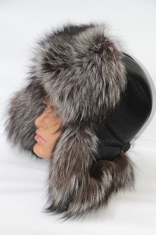 Шапка ушанка мужская из меха чернобурки (29084)