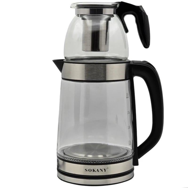 Електрочайник скляний Sokany 2в1 із заварником 0,8/2,2 л 1500 Вт (SK-09054/12)